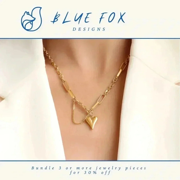 *NEW* 18K Gold Plated Stainless Steel  Heart Pendant Paperclip & O Link Necklace - Picture 1 of 9